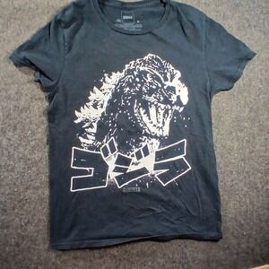 Godzilla Graphic T-Shirt Mens Small Black Japanese Katakana Cotton Tee 0089